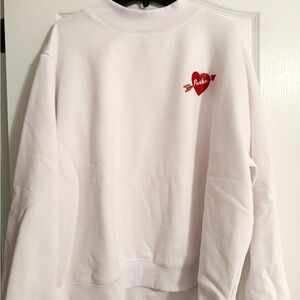 Poche White Sweater with Red Heart Detail